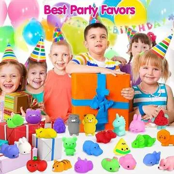 65PCS Mochi Squishy Toys for Kids Party Favors Fruit Animal Mini Squishies Stress Relief Toys Easter Egg Fillers Goodie Bag Stuffers Classroom Prizes Kids Valentines Xmas Gifts for Boys Girls, Random