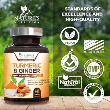 Turmeric Curcumin Supplement 1950mg with Organic Turmeric & Ginger, 95% Curcuminoids, BioPerine Black Pepper for Best Absorption, Nature's Vegan Joint Support, Non-GMO, Bottled in USA - 240 Capsules