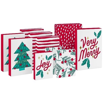 Hallmark Christmas Shirt Boxes for Presents - 10 Clothes Boxes with Lids: Red and White Stripes, Gre...