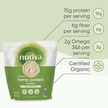 Nutiva Organic Cold-Pressed Raw Hemp Seed Protein Powder, Peak Protein, 3 Pound, USDA Organic, Non-GMO, Whole 30 Approved, Vegan, Gluten-Free & Keto, Plant Protein with Essential Amino Acids