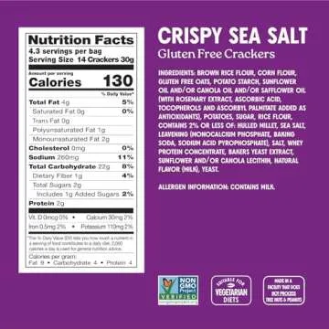 Milton's Craft Bakers Gluten Free Crispy Sea Salt Crackers - Baked Sea Salt Crackers, Non-GMO Projec...