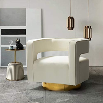 TINA'S HOME Swivel Accent Barrel Chair, Modern Velvet Armchair with 3D Curved Open Back & Swivel Gol...