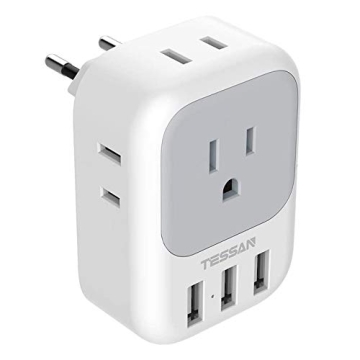 TESSAN European Travel Plug Adapter - 4 AC Outlets & 3 USB Ports for EU Travel
