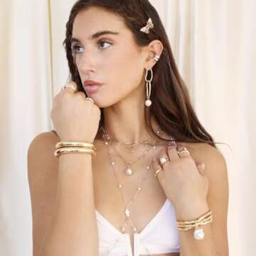 Ettika Pearl Earrings. Gold Earrings for Women. Mara Dangle Freshwater Pearl 18k Gold Plated Earring...