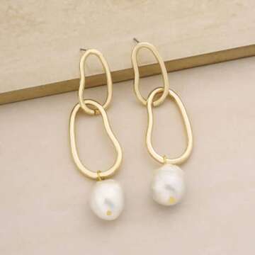 Ettika Pearl Earrings. Gold Earrings for Women. Mara Dangle Freshwater Pearl 18k Gold Plated Earrings. Birthday Gifts For Women