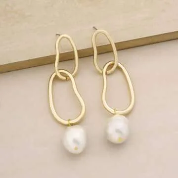 Ettika Pearl Earrings. Gold Earrings for Women. Mara Dangle Freshwater Pearl 18k Gold Plated Earrings. Birthday Gifts For Women