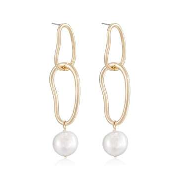 Ettika Pearl Earrings. Gold Earrings for Women. Mara Dangle Freshwater Pearl 18k Gold Plated Earrings. Birthday Gifts For Women