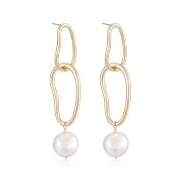 Ettika Pearl Earrings. Gold Earrings for Women. Mara Dangle Freshwater Pearl 18k Gold Plated Earrings. Birthday Gifts For Women