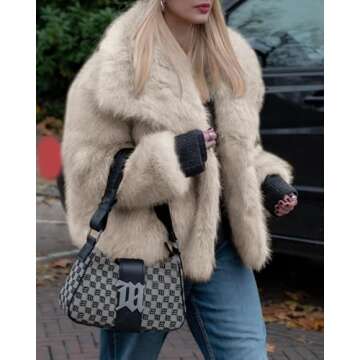Cicy Bell Womens Faux Fur Coat Winter Shaggy Casual Oversized Lapel Jackets Warm Fuzzy Outerwear