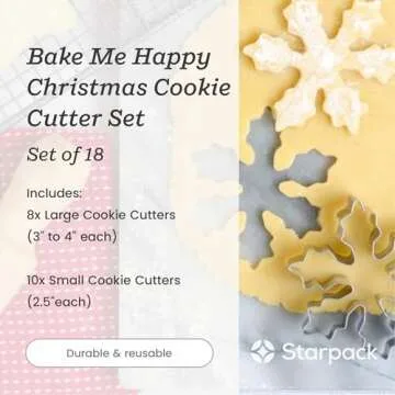 Starpack 'Bake me Happy' Christmas Cookie Cutters Set (18 pcs) - Holiday Cookie Cutters Variety Pack -Cookie Cutter Shapes Gingerbread Man, Star, Snowflake, Tree & Others - Metal Cookie Cutters