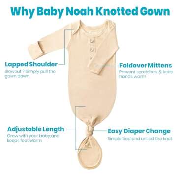 Newborn Baby Knotted Gown, Super Soft Silky Infant Sleeper, Baby Girl Sleep Gown with Mittens, Bow, ...