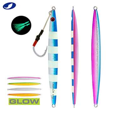 OCEAN CAT Metal Lead Fast Slow Fishing Jig - 5 pcs Glow Saltwater Jigs, 150g