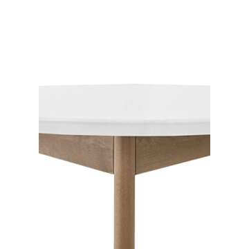 DAIVA CASA Orion Round Table for 4 Person - Birch Solid Wood Kitchen & Dining Room Furniture - Mid Century Modern Scandinavian Style – White Brown Table 37 inch