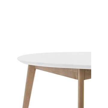 DAIVA CASA Orion Round Table for 4 Person - Birch Solid Wood Kitchen & Dining Room Furniture - Mid Century Modern Scandinavian Style – White Brown Table 37 inch