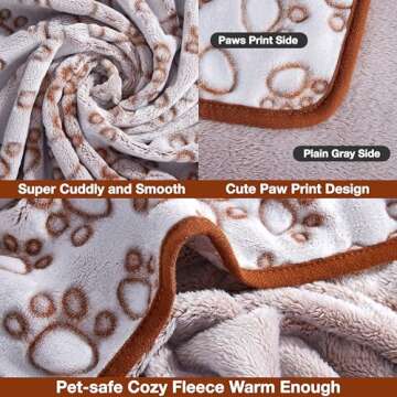 Stuffed Premium Soft Dog Blanket, Brown Flannel Fleece Blanket for Small Medium Dogs, Pet Puppy Blankets Gift for Kitten Cat, Cute Paw Print Blanket for Bed Cover, Couch, Crate