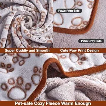Stuffed Premium Soft Dog Blanket, Brown Flannel Fleece Blanket for Small Medium Dogs, Pet Puppy Blankets Gift for Kitten Cat, Cute Paw Print Blanket for Bed Cover, Couch, Crate