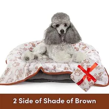 Stuffed Premium Soft Dog Blanket, Brown Flannel Fleece Blanket for Small Medium Dogs, Pet Puppy Blankets Gift for Kitten Cat, Cute Paw Print Blanket for Bed Cover, Couch, Crate