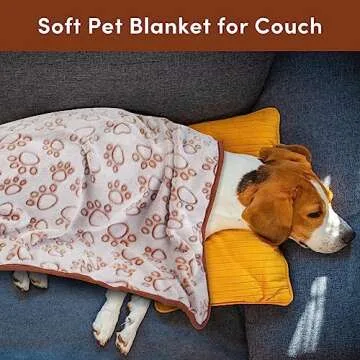 Stuffed Premium Soft Dog Blanket, Brown Flannel Fleece Blanket for Small Medium Dogs, Pet Puppy Blankets Gift for Kitten Cat, Cute Paw Print Blanket for Bed Cover, Couch, Crate