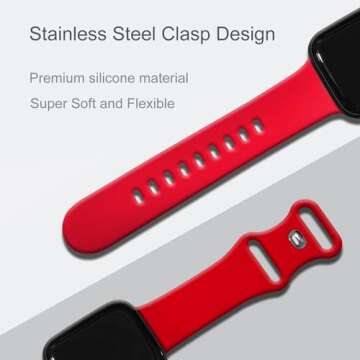 CREFORT Sport Bands Compatible with Apple Watch 38mm 40mm 41mm 42mm 44mm 45mm 46mm 49mm for Women Men, Soft Silicone Accessory Strap Wristband for iWatch Series 10 9 8 7 6 5 4 3 2 1 SE Ultra Red