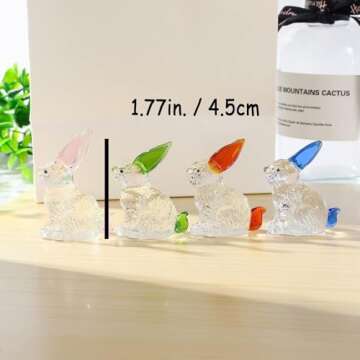HDLJIAL 4 Pcs Glass Bunny Figurines - Crystal Easter Collectibles for Spring Decor