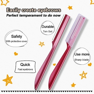 Miss Gorgeous London Eyebrow Razor, Eyebrow Razor Shaper for Men and Women, Grooming Shavers (red-10pcs)