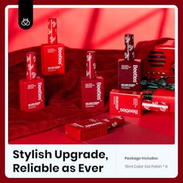 Beetles Red Gel Nail Polish Set-15ML 6 Colors Shimmer Bloody Red Burgundy Gel Polish Kit Soak Off UV Gel Nail Polish Nail Art Design DIY Gift for Women Colorful Bottle Gel