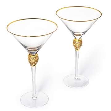 Diamond Collection 2 Piece Stemmed Martini Set - Rhinestone For Drinking Martinis , Manhattans, Vodk...