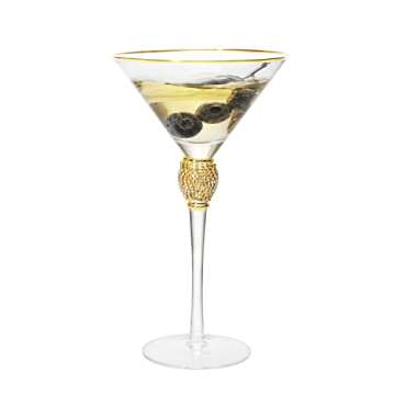 Diamond Collection 2 Piece Stemmed Martini Set - Rhinestone For Drinking Martinis , Manhattans, Vodka, Gin, Cocktails Gold Accent Cocktail Glasses, Perfect For Any Bar or Party 10oz - Wedding Style