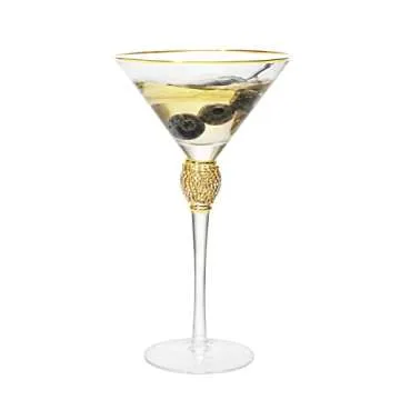 Diamond Collection 2 Piece Stemmed Martini Set - Rhinestone For Drinking Martinis , Manhattans, Vodka, Gin, Cocktails Gold Accent Cocktail Glasses, Perfect For Any Bar or Party 10oz - Wedding Style