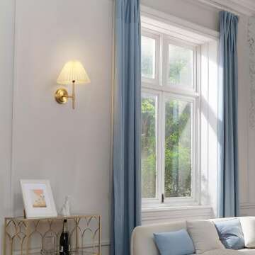 Globe Electric 1-Light Wall Sconce, Matte Brass, White Pleated Fabric Shade, E12 Base Socket, Candelabra Bulb, Living Room Lighting, Home Essentials, Décor, Bedroom, Mounted Bedside Lamp