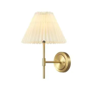 Globe Electric 1-Light Wall Sconce, Matte Brass, White Pleated Fabric Shade, E12 Base Socket, Candelabra Bulb, Living Room Lighting, Home Essentials, Décor, Bedroom, Mounted Bedside Lamp
