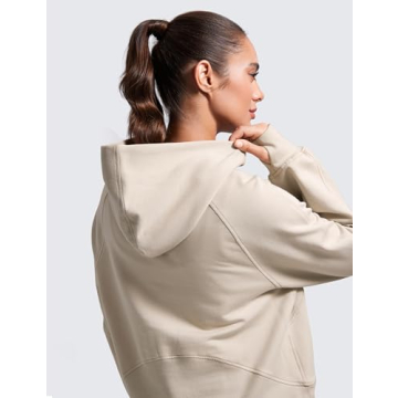 CRZ YOGA Womens Fleece Mock Neck Hoodie Oversized Pullover Long Sleeve Casual Workout Hooded Sweatshirts with Thumb Hole Mojave Tan Medium