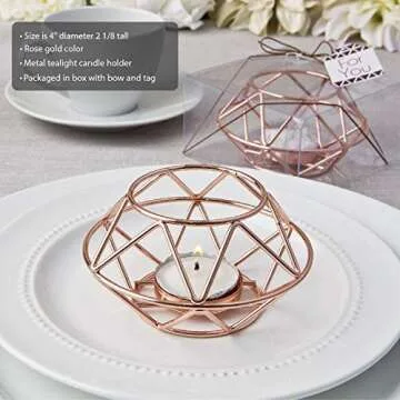 Fashioncraft Geometric Design Rose Gold Metal tealight Candle Holder