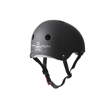 Triple Eight THE Certified Sweatsaver Helmet for Skateboarding, BMX, and Roller Skating, Black Rubbe...