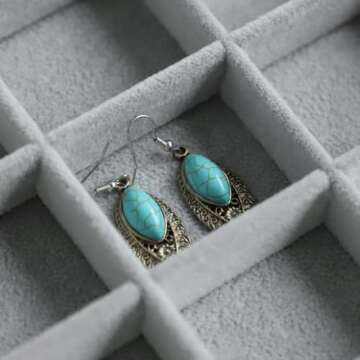 Wudygirl 30 Grid Jewelry Organizer Velvet Jewelry Box Jewelry Tray with Clear Lid Storage Case Showcase Display Stackable Removable (30 Grid)