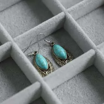 Wudygirl 30 Grid Jewelry Organizer Velvet Jewelry Box Jewelry Tray with Clear Lid Storage Case Showcase Display Stackable Removable (30 Grid)