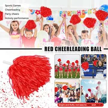 Faxco 12Pack Plastic Pom Poms Cheerleading Pom Poms Sports Dance Cheer Plastic Pom Pom for Rooters,Cheering Squard,Cheering Team (Red)