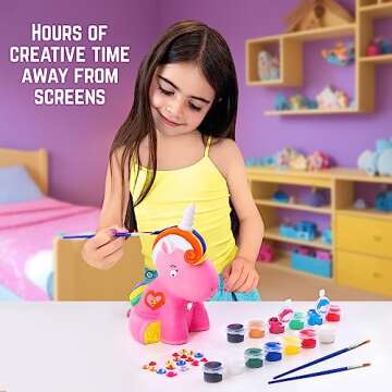 GirlZone Paint Your Own Unicorn Piggy Bank - Creative Craft Kit for Girls
