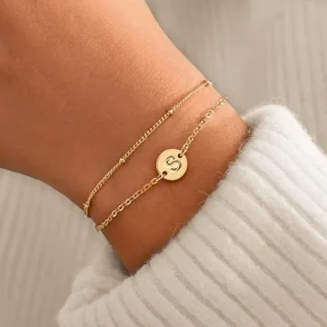18K Gold Plated Initial Bracelet for Women