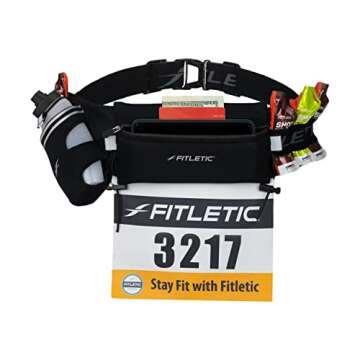 Fitletic Hydration Running Belt With 12oz Quick Flow Water Bottle For Men & Women –Race Belt, Gel ...