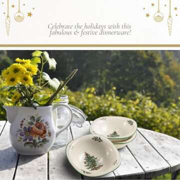 Spode Christmas Tree 5-Inch Holiday Dip Dishes, Set of 3 - Earthenware Dipping Bowls with Festive Christmas Tree Design - Ideal for Snacks, Side Dishes - Microwave & Dishwasher Safe