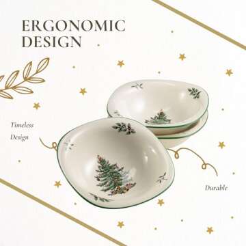 Spode Christmas Tree 5-Inch Holiday Dip Dishes, Set of 3 - Earthenware Dipping Bowls with Festive Christmas Tree Design - Ideal for Snacks, Side Dishes - Microwave & Dishwasher Safe