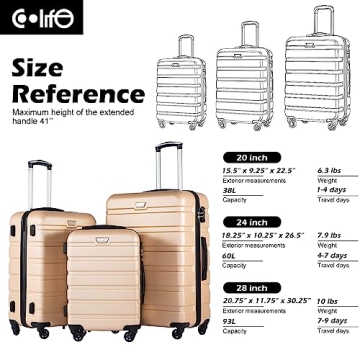 Stylish Coolife 3 Piece Lightweight Luggage Set