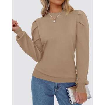 ZESICA Womens Fall Long Puff Sleeve Sweaters Casual Turtleneck Loose Ribbed Knit Solid Color Soft Pu...