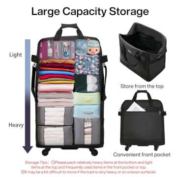 Hanke Suitcases with Wheels Expandable Foldable Luggage Bag Suitcase Collapsible Rolling Travel Bag Duffel Bag Moving Bags for Men Women Lightweight Suitcases without Telescoping Handle, Black
