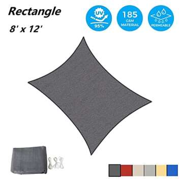AsterOutdoor Sun Shade Sail Rectangle 8' x 12' UV Block Canopy for Patio Backyard Lawn Garden Outdoo...