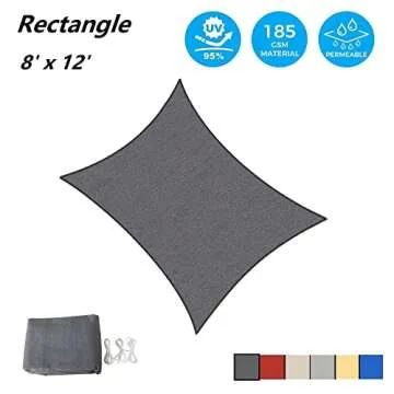 AsterOutdoor Sun Shade Sail Rectangle 8' x 12' UV Block Canopy for Patio Backyard Lawn Garden Outdoo...