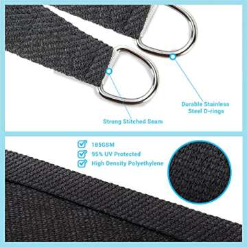 AsterOutdoor UV Block Canopy Shade Sail 8' x 12' Graphite