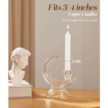 Kssiaz Glass Candle Holder, Crescent Moon Ramadan Candelabra for 3/4'' Taper Candles, Modern Candles...