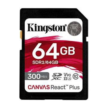 Kingston 64GB Canvas React Plus SDXC Card | Up to 300MB/s | UHS-II, C10, U3, V90 | MLPR2/64GB